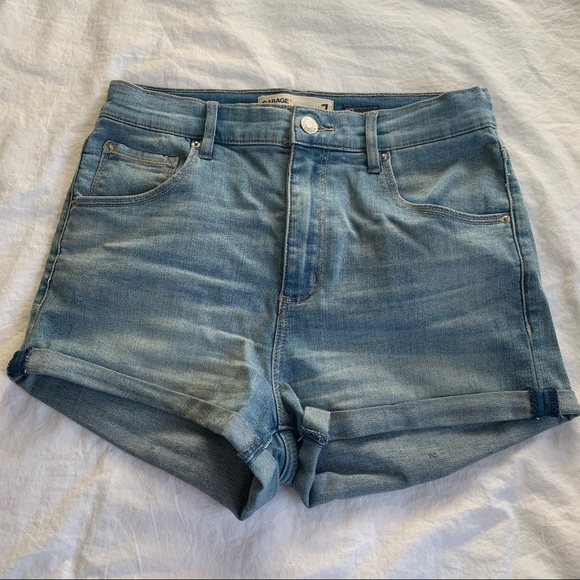 Garage High Waisted Light Wash Denim Shorts - Picture 1 of 5